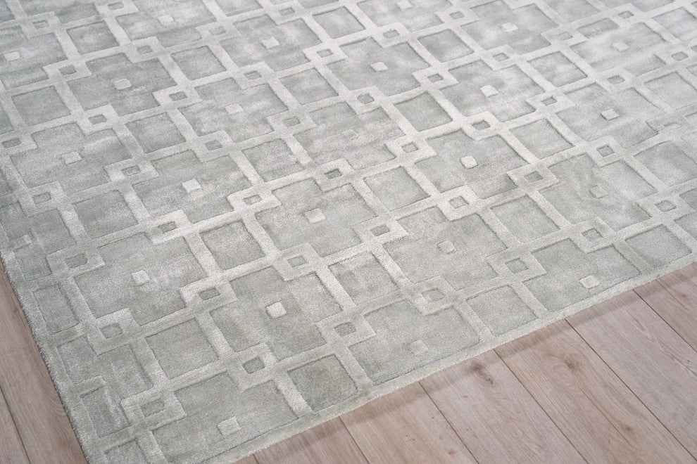 Camora Modern Handloomed Silky Nylon Light Silver Area Rug, 12'x15'