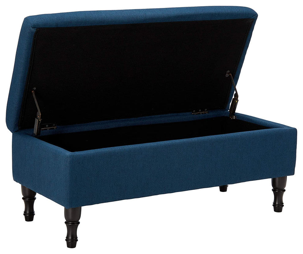 Tufted Top Fabric Storage Ottoman (Navy Blue)