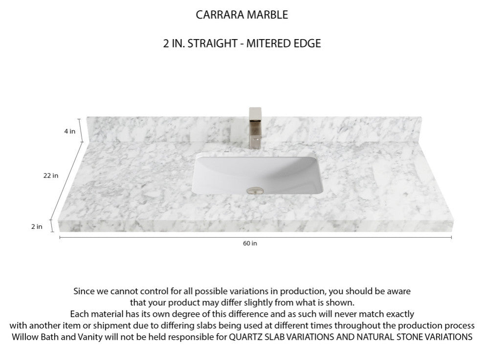 Cambridge 60 Single Bathroom Vanity in Pewter Green 2" Carrara Marble