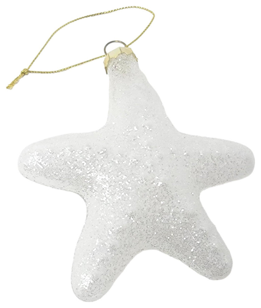 Coastal Clear Starfish Ornament Art Glass Gold Holiday 4 in Sparkly, Clear/White - Love