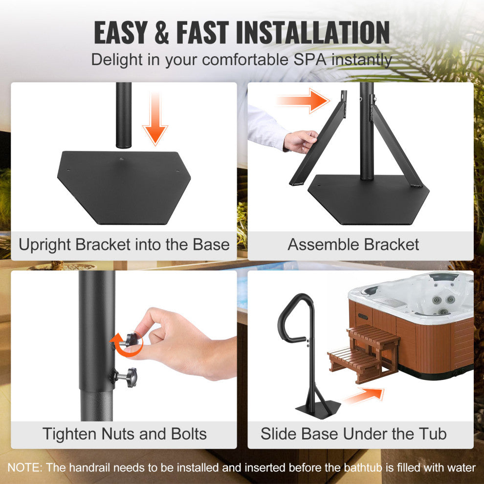 VEVOR Hot Tub Handrail Spa Side Handrail 360 Rotatable 35"-57" Adjustable Height