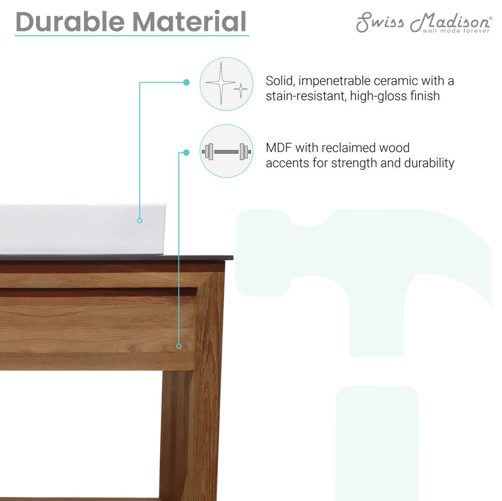 Rennes 36" Reclaimed Wood Vanity, Walnut With Slate Countertop/Vessel Sink