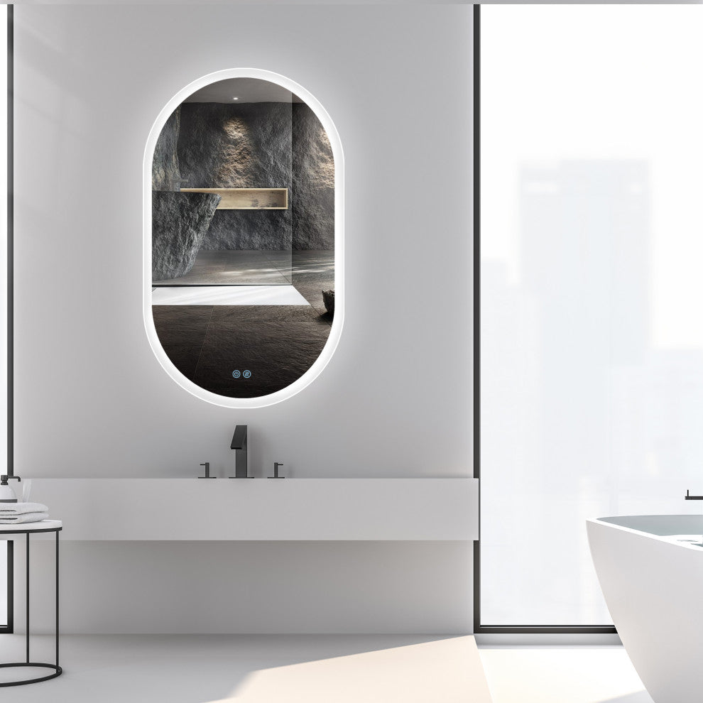 Anti-Fog Dimmable LED Oval Frameless Wall-mounted Bathroom Backlit Mirror, 40" X