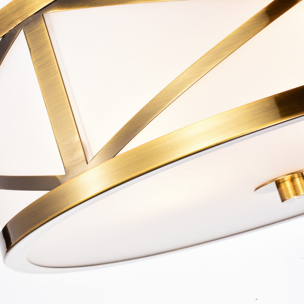 Novia Glass Drum Shade Flush Mount Metallic Goldtone Metal 'X' Frame