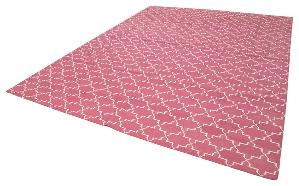 Rug N Carpet - Handmade Wool 9' 0'' x 11' 10'' Flatweave Dhurrie Kilim Rug