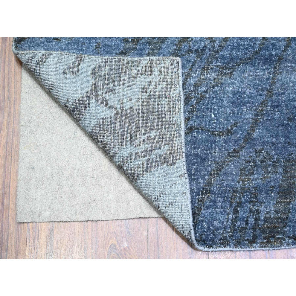 Blue Gray Modern Tree Dusk Design Wool Hand Knotted Oriental Rug 8'10"x12'1"