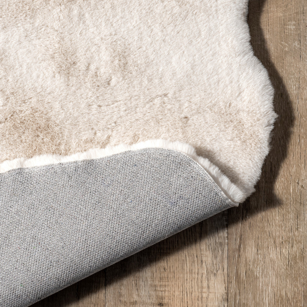 Nuloom Corra Faux SheepSkin Washable Rug, Off White 3' 6" x 6' Shaped