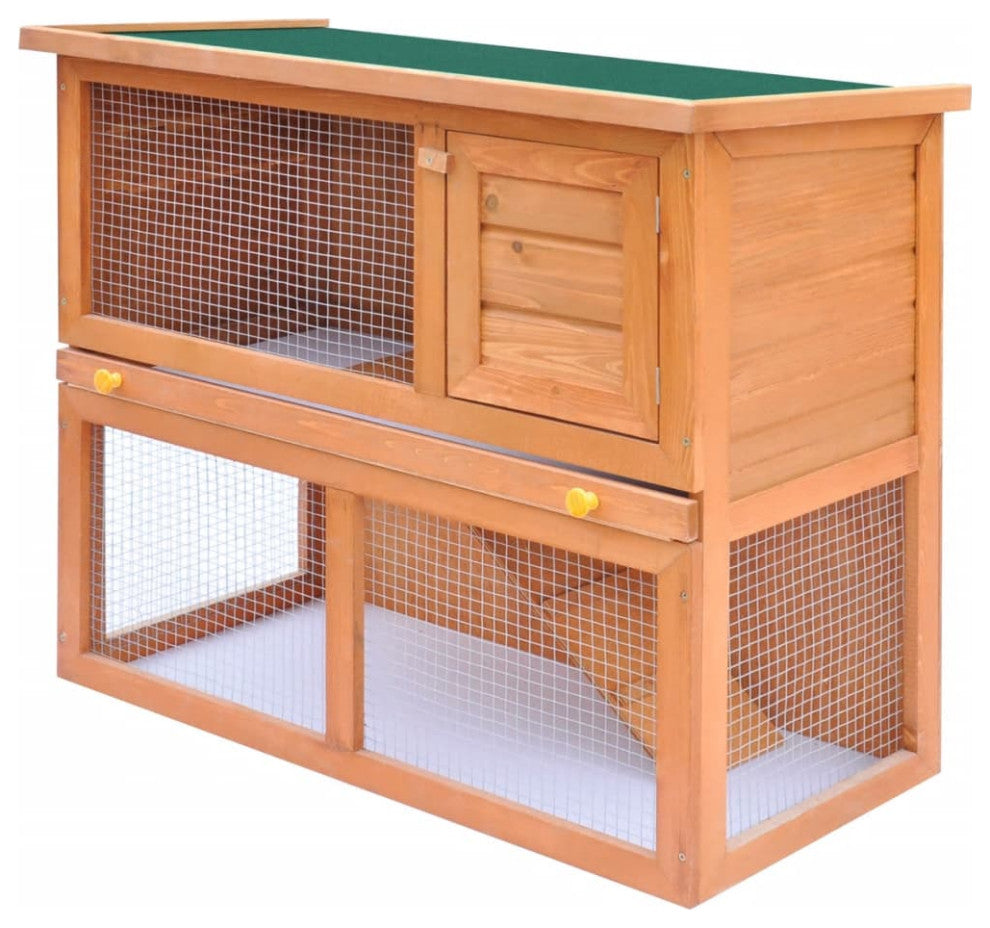 vidaXL Rabbit Hutch 2-Tier Bunny Cage with Pull Out Tray Ramp Solid Pine Wood