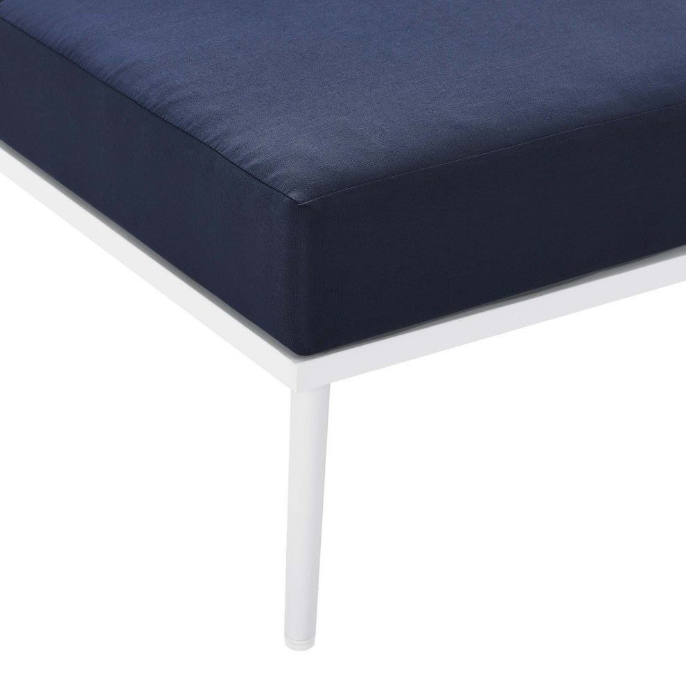 Lounge Chair Table Set, Navy White, Aluminum, Modern, Outdoor Patio Hospitality