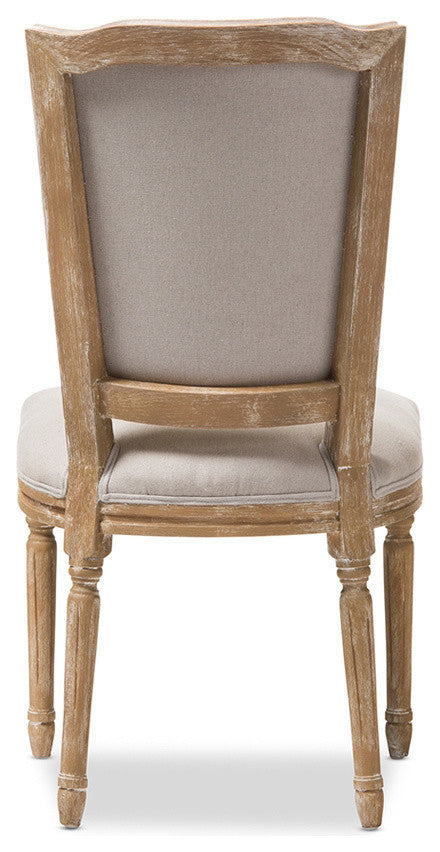 Oak Finish Wood and Beige Fabric Upholstered Dining Side Chair