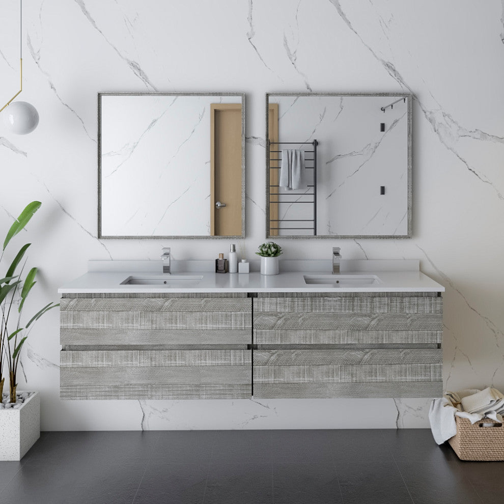 Fresca Formosa Wall Hung Double Sink Bathroom Vanity with Mirrors, Sage Gray, 72"