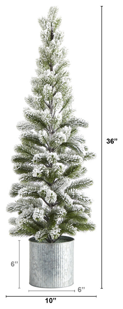 3' Flocked Christmas Artificial Pine Tree, Tin Planter