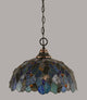 Chain Hung Pendant, Black Copper, 16" Blue Mosaic Tiffany Glass