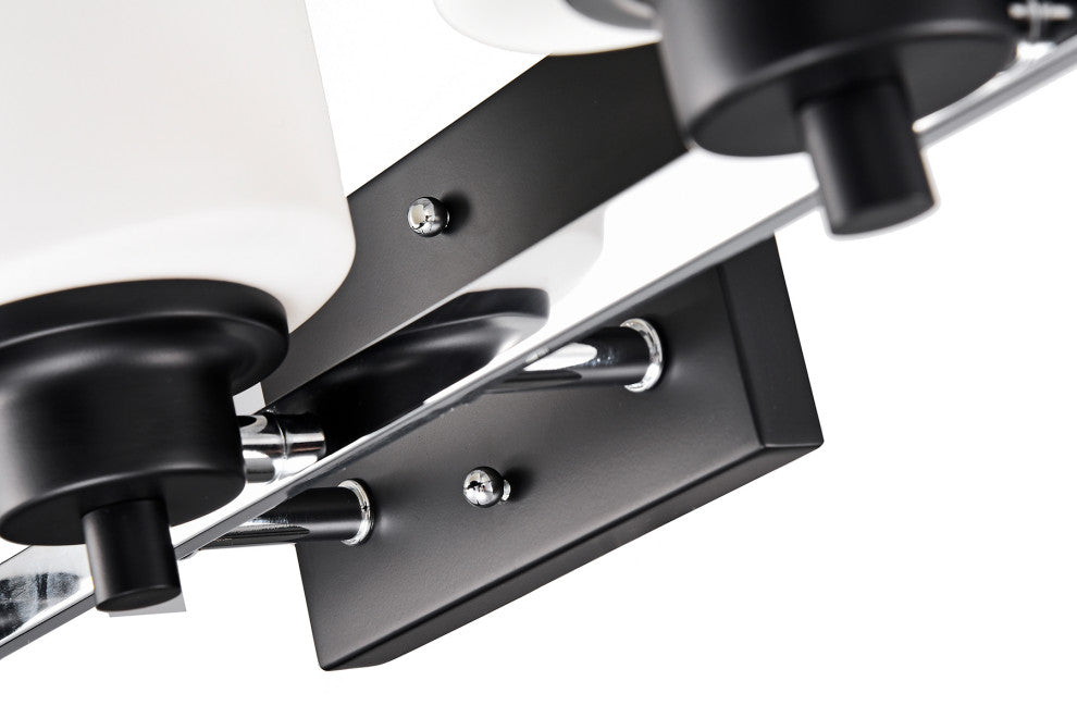 4-Light Black and Chrome Finish Vanity Lights With Etched White Glass Shades
