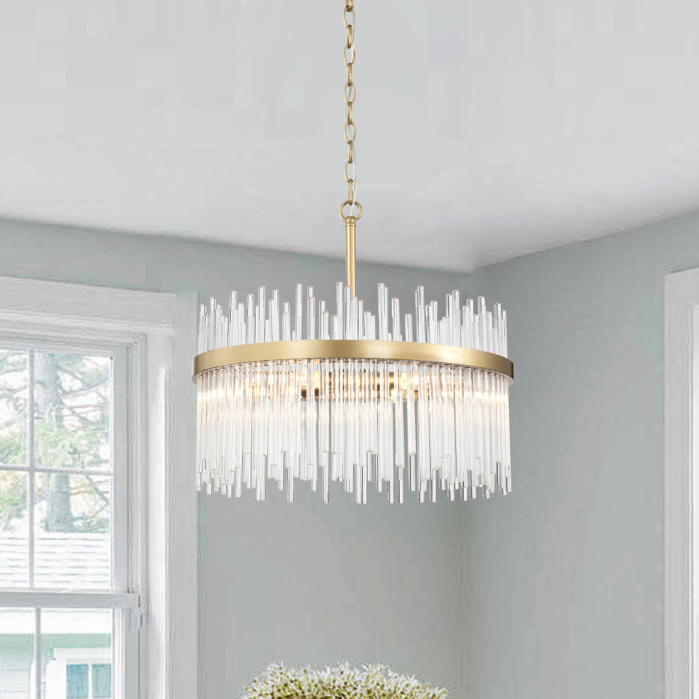 Eva 5-light Crystal Bars Glass Rods Chandelier, Shiny Bronze