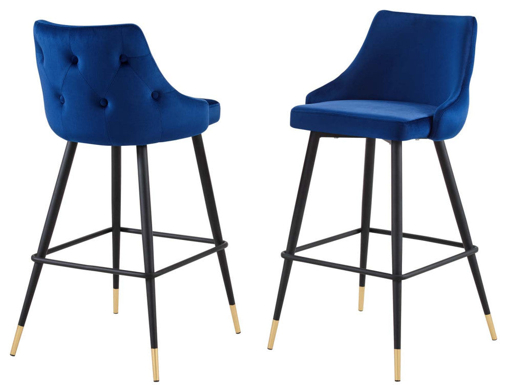 Bar Stool Chair Barstool, Set of 2, Velvet, Blue Navy, Modern, Bar Pub Bistro