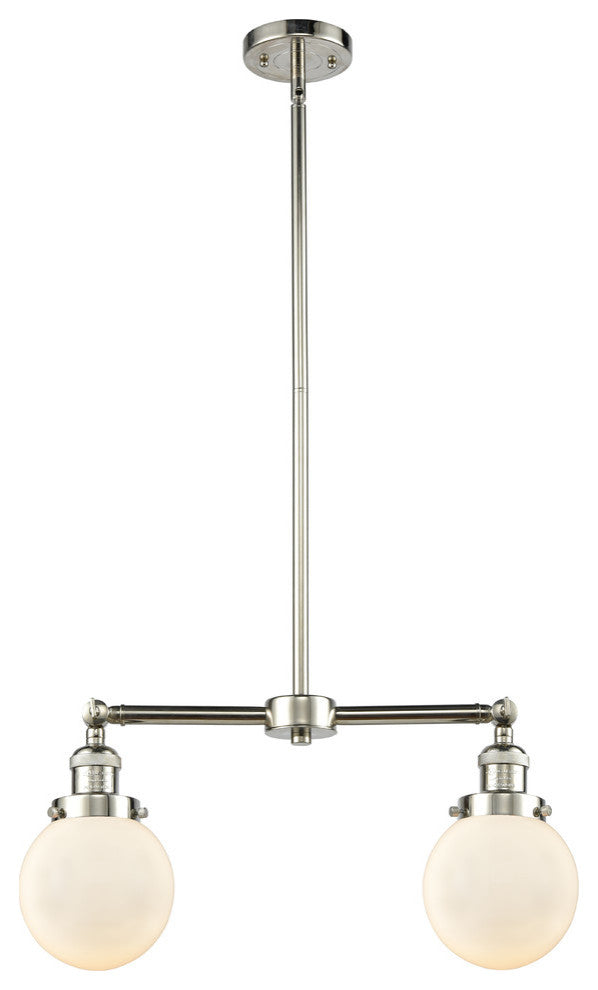 2-Light Beacon 23" Chandelier, Polished Nickel, Shade: Gloss White