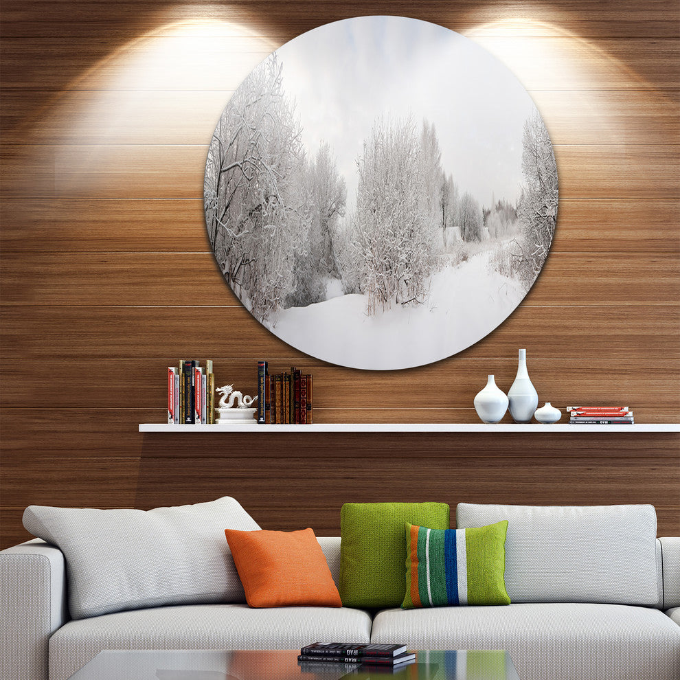 Snow Landscape With Frosted Trees, Landscape Round Wall Art, 23"