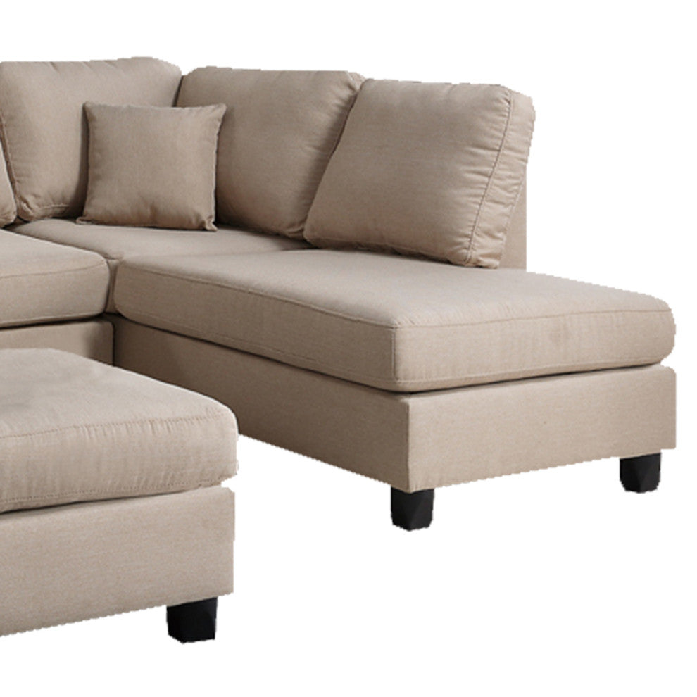 Benzara BM168774 Linen Fabric 3 Pieces Sectional, Sand Beige