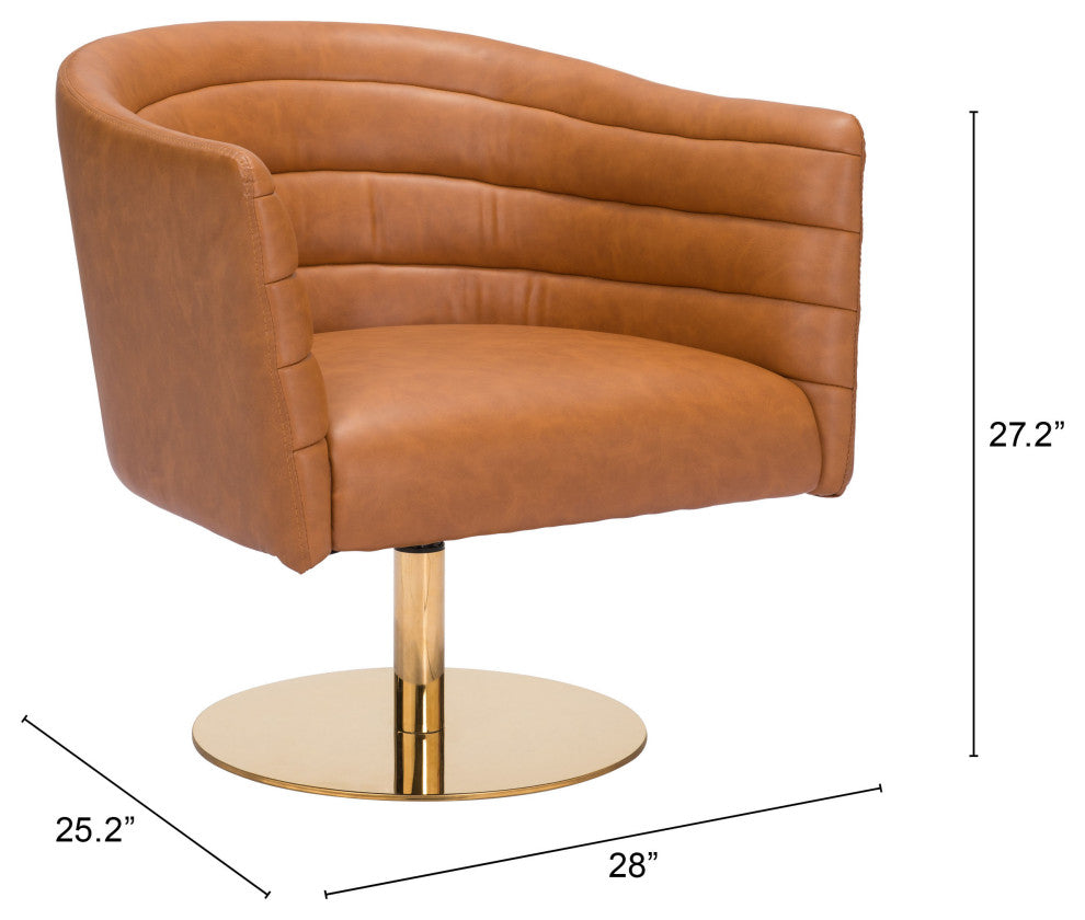 Accent Chair, Faux Vinyl Leather, Steel, Brown, Gold, Lounge Lobby Hospitality