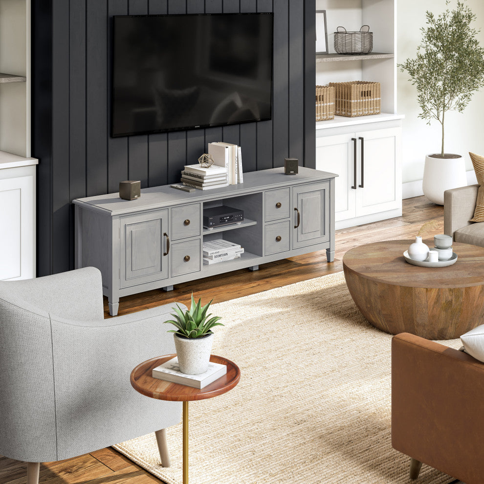Connaught Solid Wood 72" Wide TV Stand For TVs Up To 80", Fog Grey