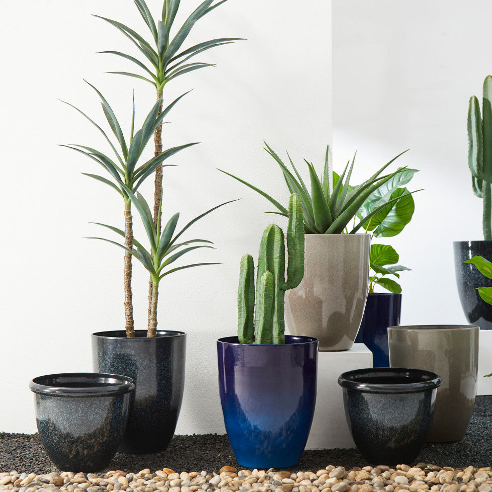 Environmental Oversized Faux Ceramic Tall Bowl Plastic Pot Planter, Set of 2