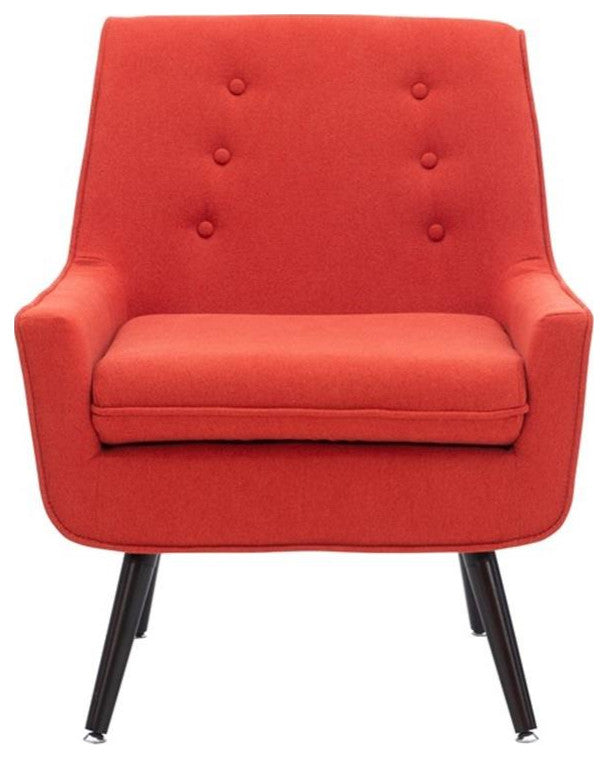 Linon Trelis Upholstered Tufted Accent Chair Black Legs in Pimento Red Fabric