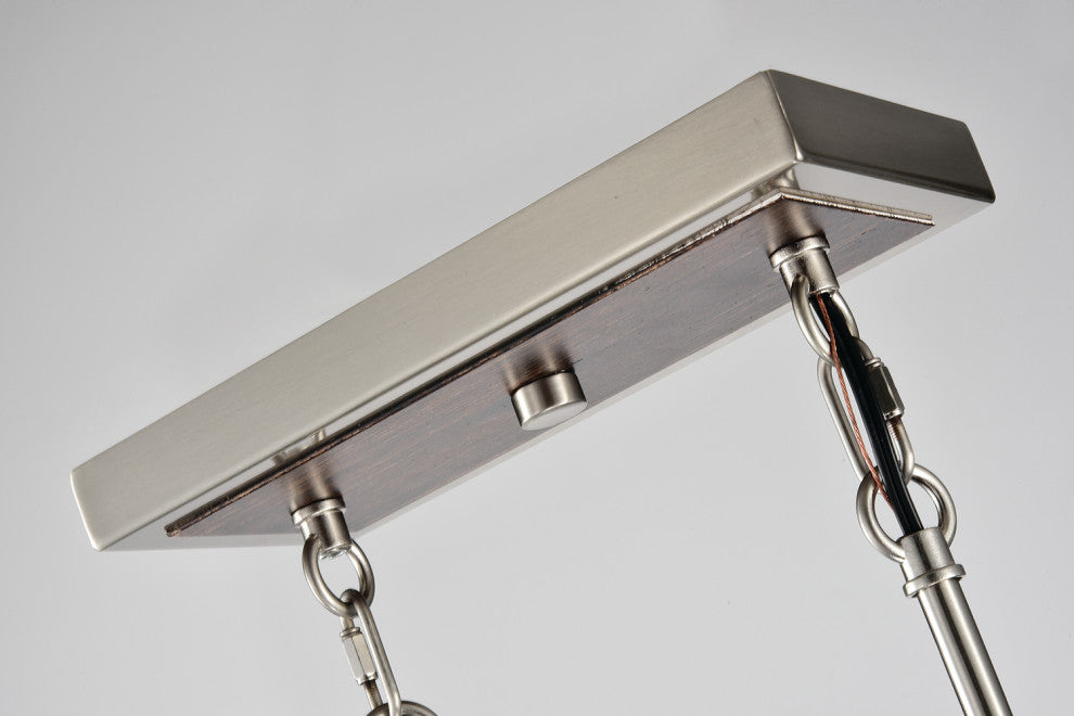 4-Light Brushed Nickel and Wood Farmhouse Island Linear Chandelier