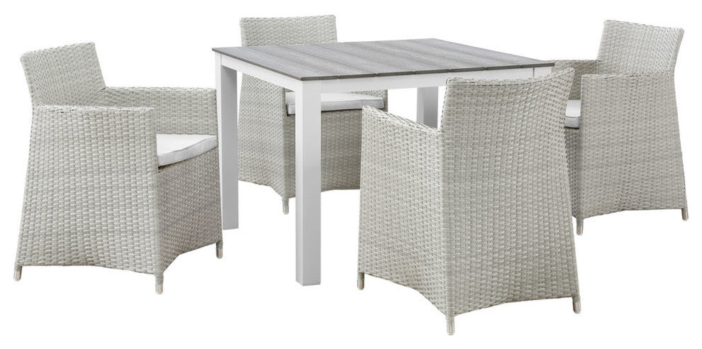 Modern Contemporary Set of 5, Patio Dining Set, White, Polywood, Aluminum