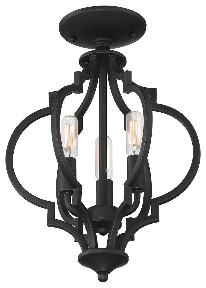 3-Light Convertible Semi-Flush or Pendant, Matte Black