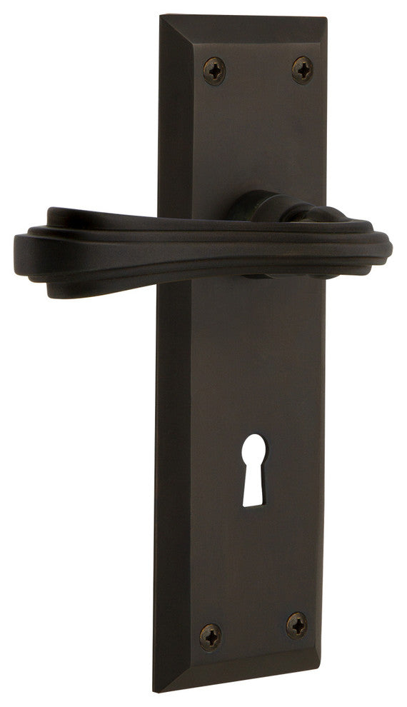 New York Plate With Keyhole Fleur Lever, Oil-Rubbed Bronze, Right-Handed