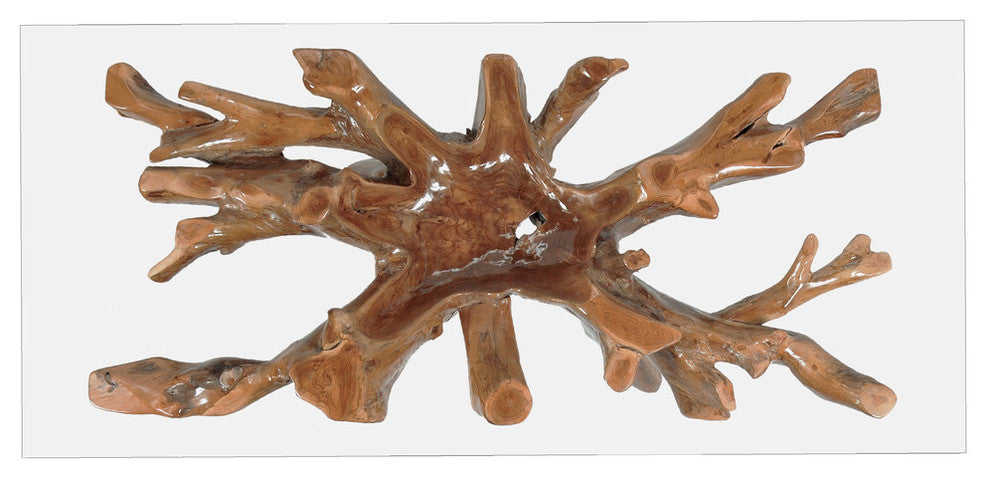 Teak Wood Root Dining Table With Glass Top, 71x40"