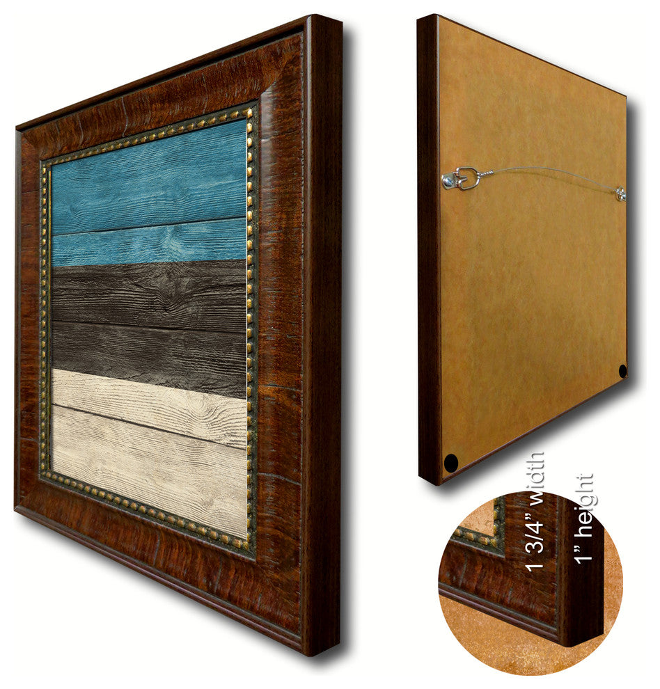 Estonia Country Textured Flag Print With Brown Gold Frame, 19"X27"