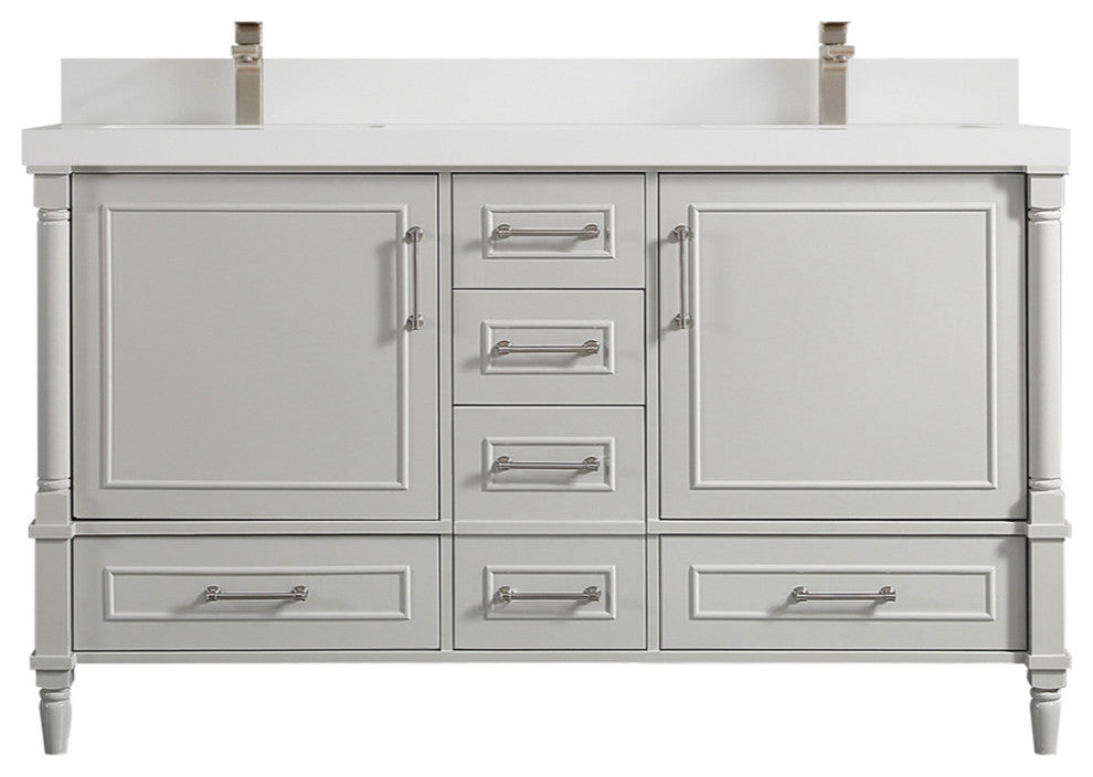 Aberdeen 60 Double Bathroom Vanity in Coventry Gray 2" White Quartz