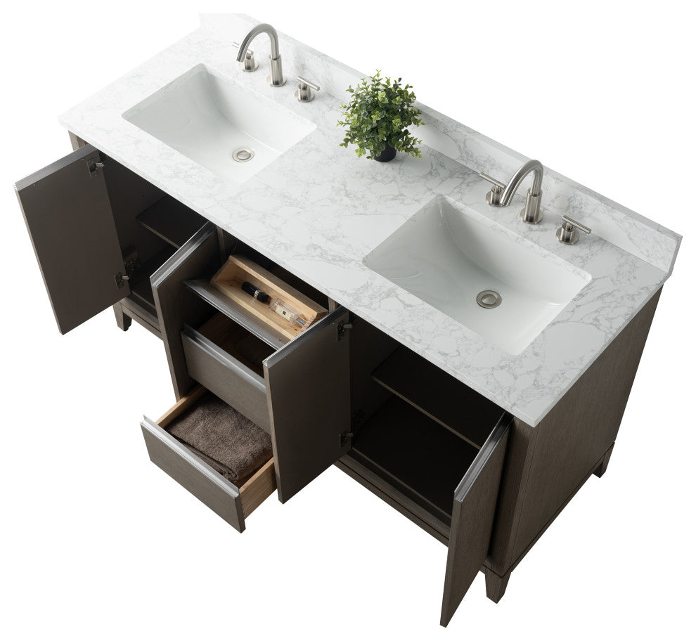 Vanity Art Bathroom Vanity With Sink, Driftwood Gray, 60" Double
