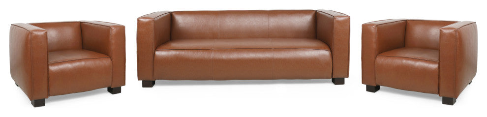 Minkler Contemporary Faux Leather 3 Piece Club Chair and Sofa Set