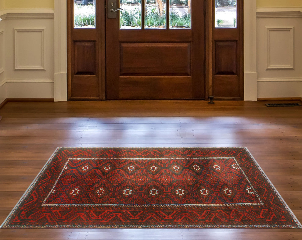 Vintage Distressed Mateen Navy/Red Rug, 3'11x7'3