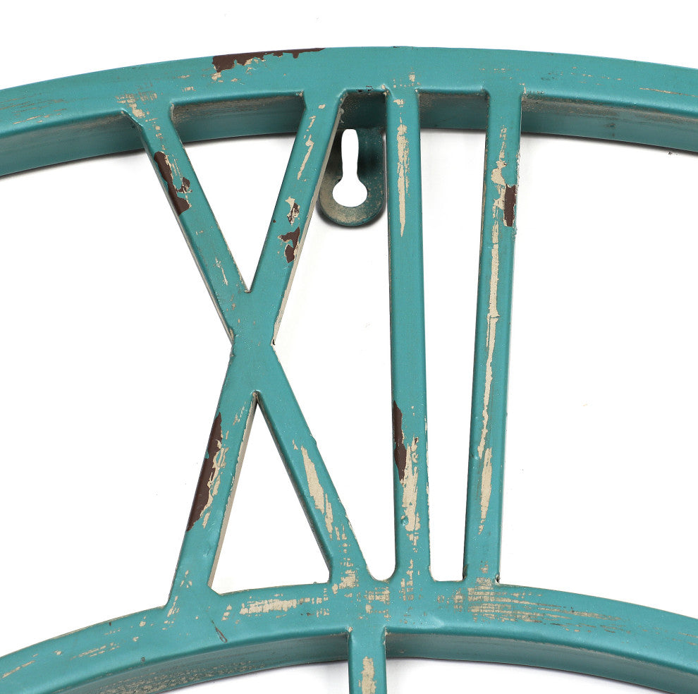 Utopia Alley Oversized Roman Round Wall Clock, 30" Distressed Sea Green