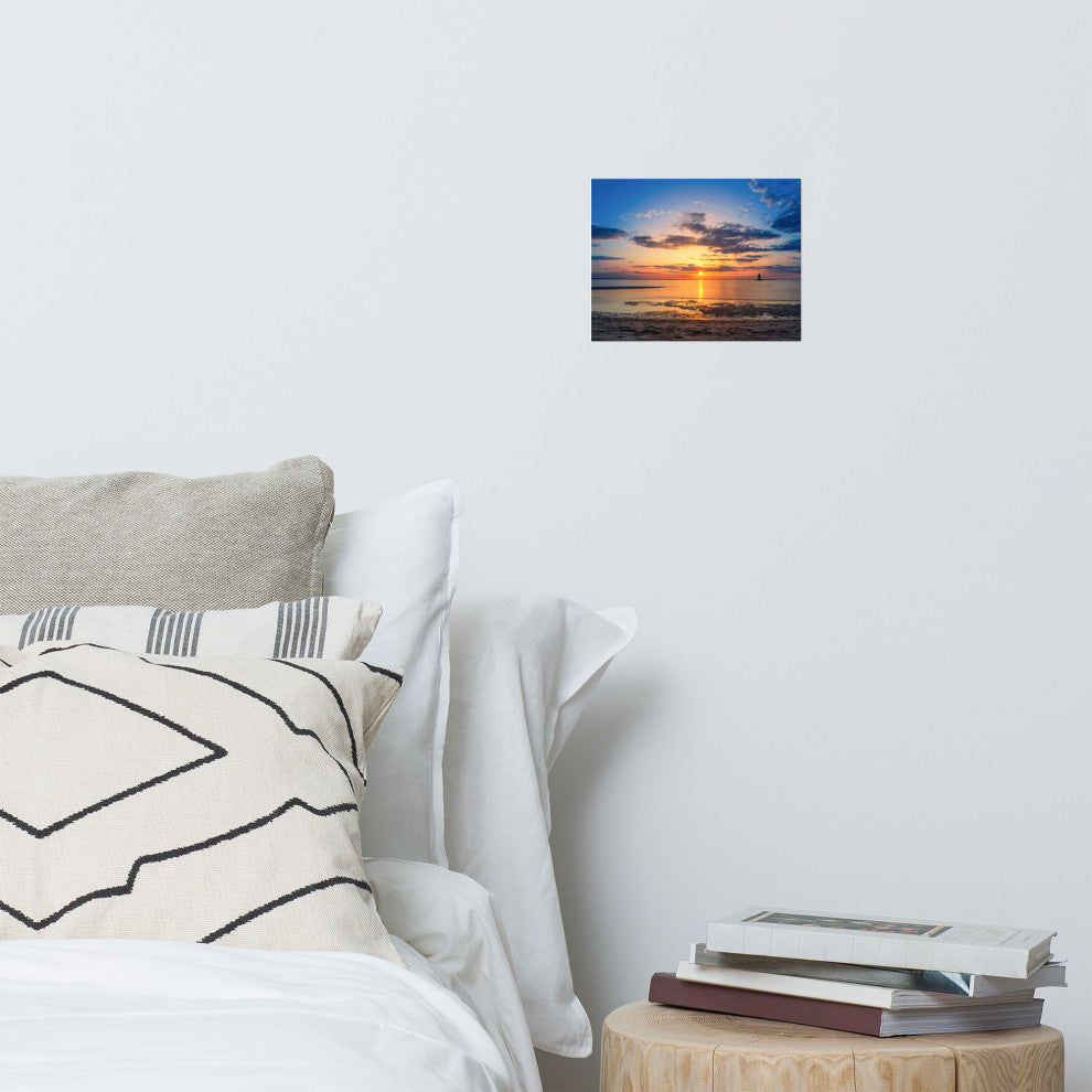Sunset at Breakwater Lighthouse Coastal Landscape Unframed Wall Art Print, 8" X 10"