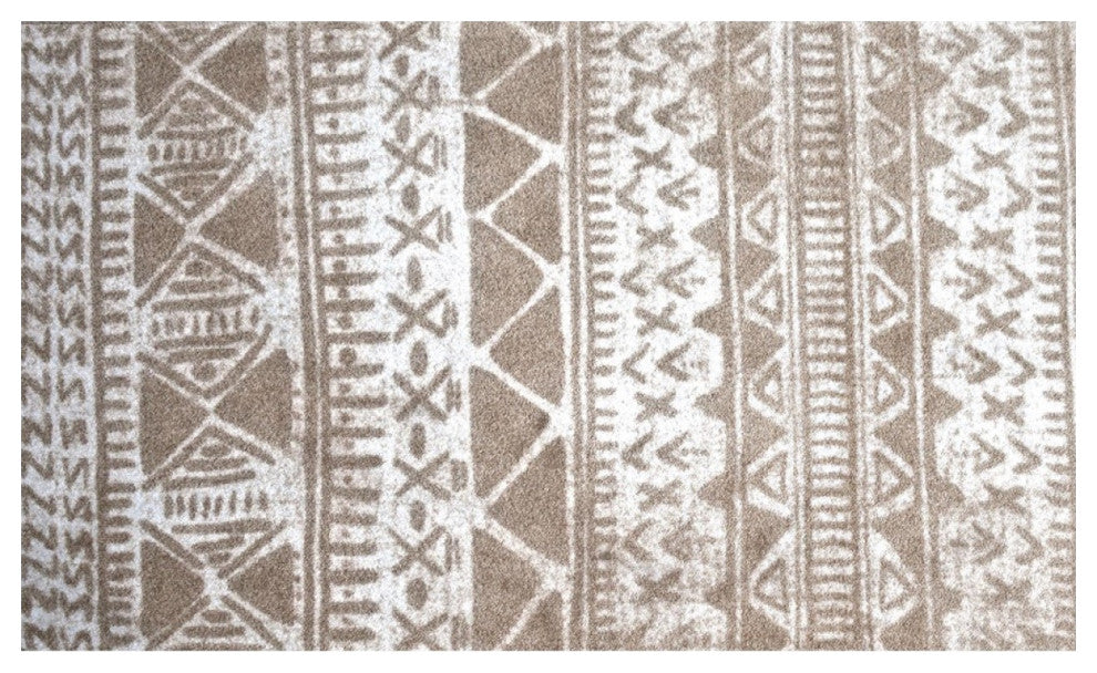2' x 4' Sandy Tan and White Zigs and Zags Washable Floor Mat