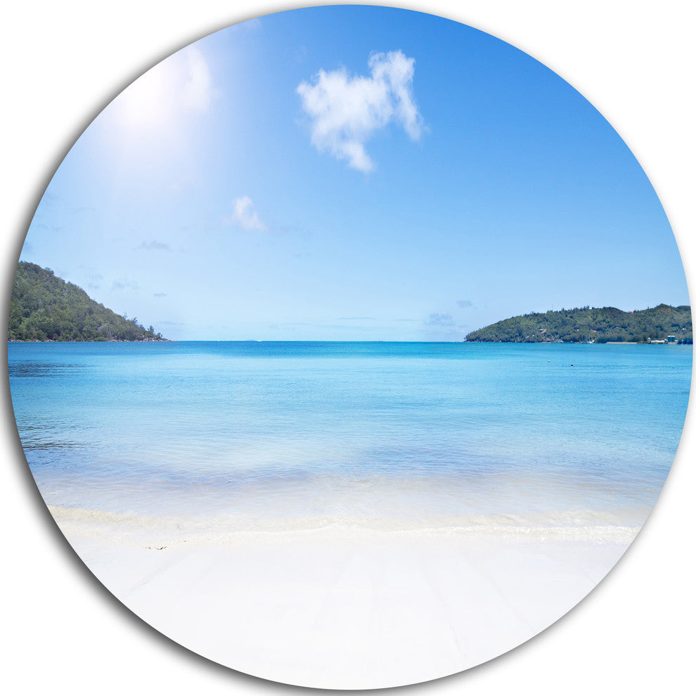 Calm Beach Of Azure Indian Ocean, Seascape Round Metal Wall Art, 23"