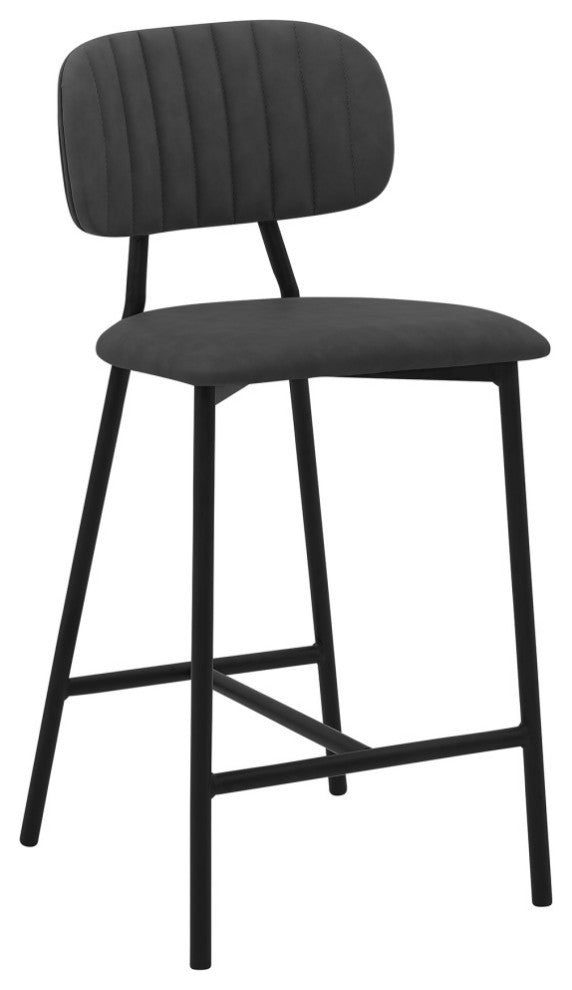 Rococo 26" Gray Faux Leather and Metal Counter Height Bar Stool