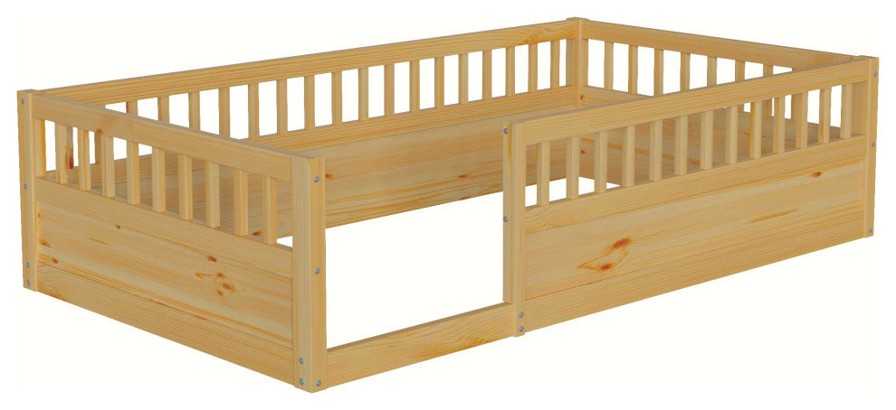 Gewnee Twin Floor Bed Frame with Fence