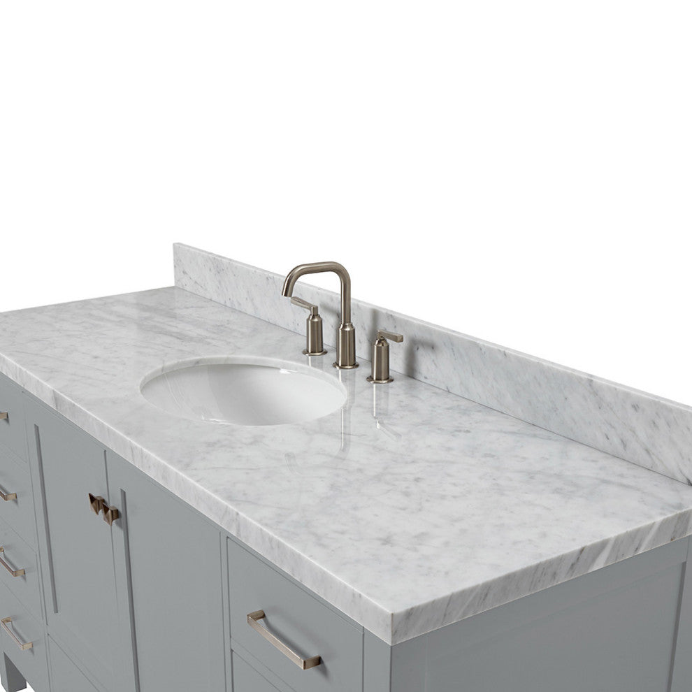 ARIEL Cambridge 61" Single Oval Sink Bathroom Vanity Gray with Marble Top