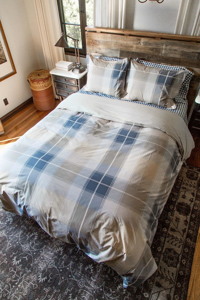Beige Plaid Duvet Cover Set Set