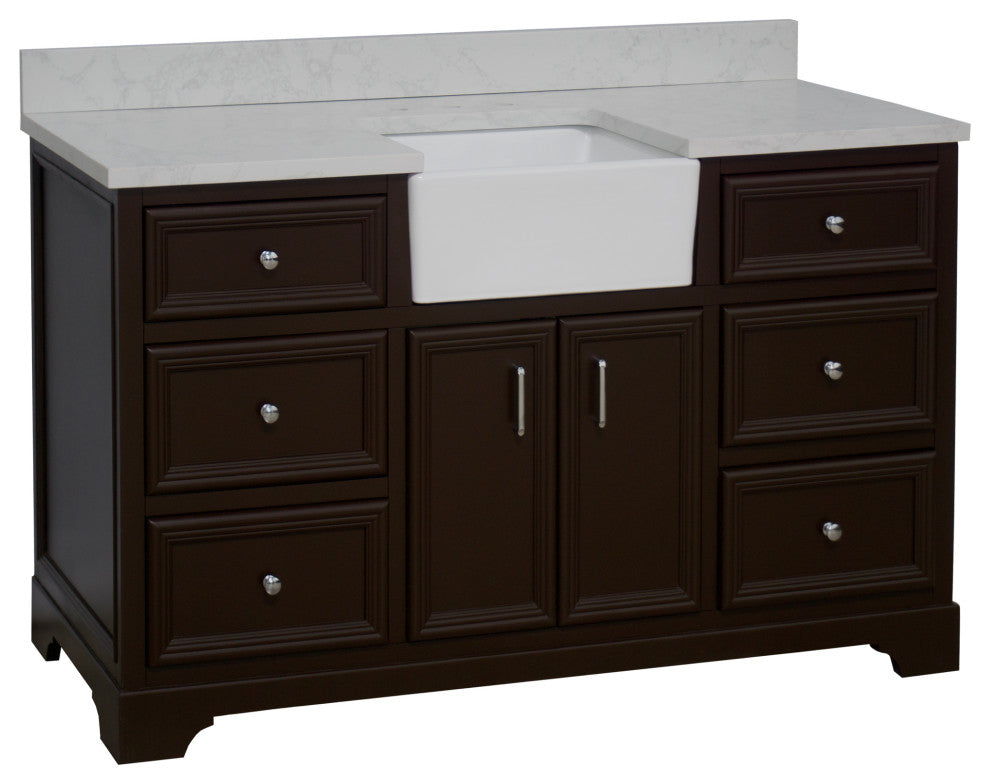 Zelda 60" Bathroom Vanity, Chocolate, Engineered Carrara, Single