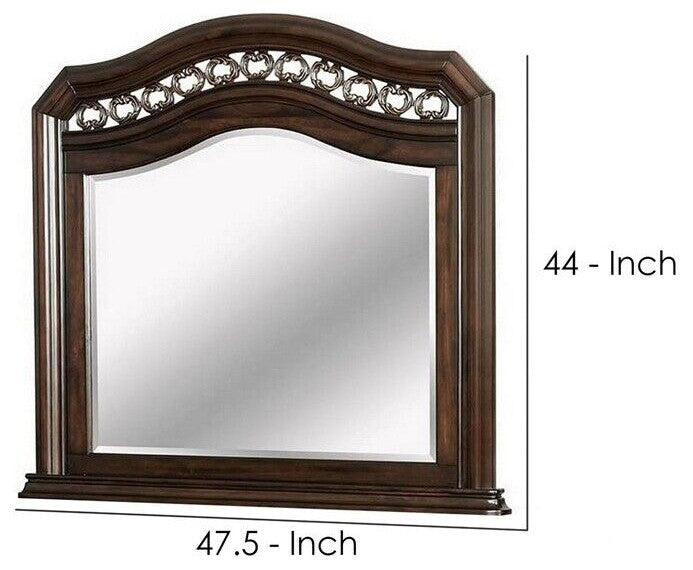 Benzara BM241814 Wall Mirror, Camelback Top Wooden Molded Frame, Espresso Brown