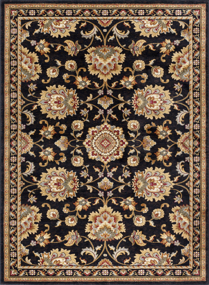 Charlotte Traditional Oriental Black Rectangle Area Rug, 9'x12'