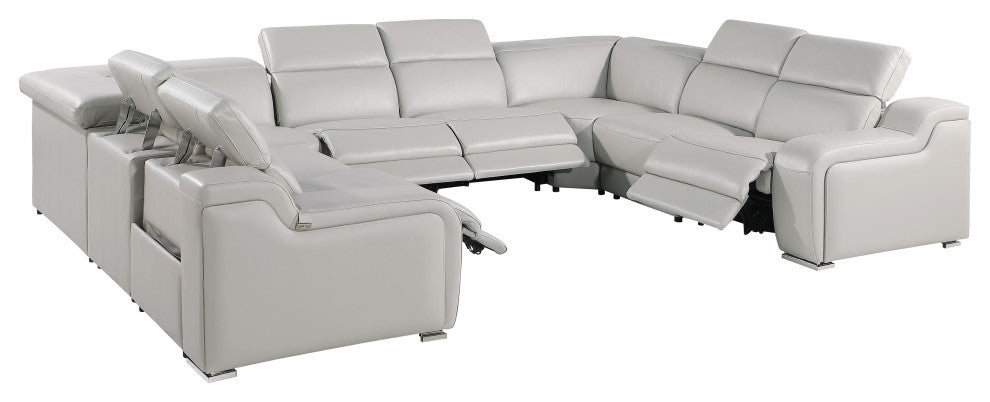Marco-8-Piece 4-Power Reclining Italian Leather Sectional, Light Gray