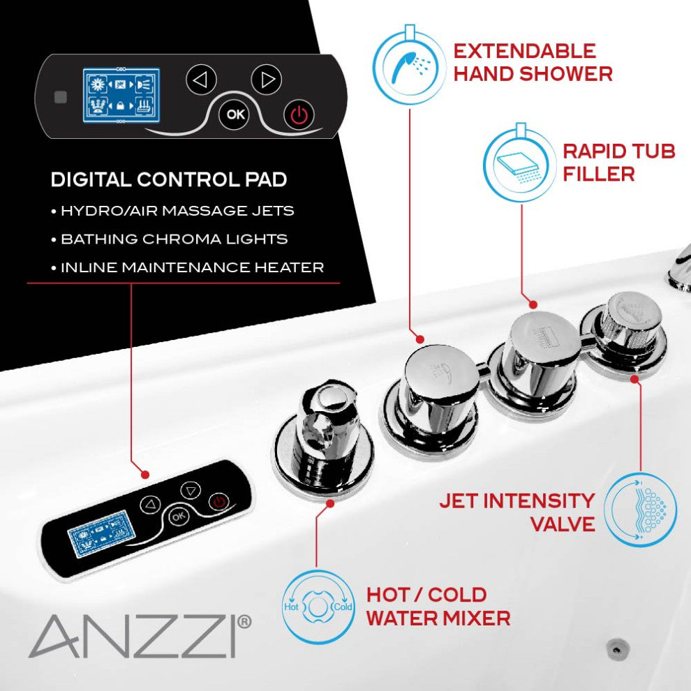Left Drain Fully Loaded Walk-in Bathtub With Air and Water Jets, 2753 V2 Right Drain
